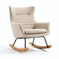 Fauteuil à bascule en tissu beige avec structure en métal noir et pieds en bois 70 x 70 x 100cm