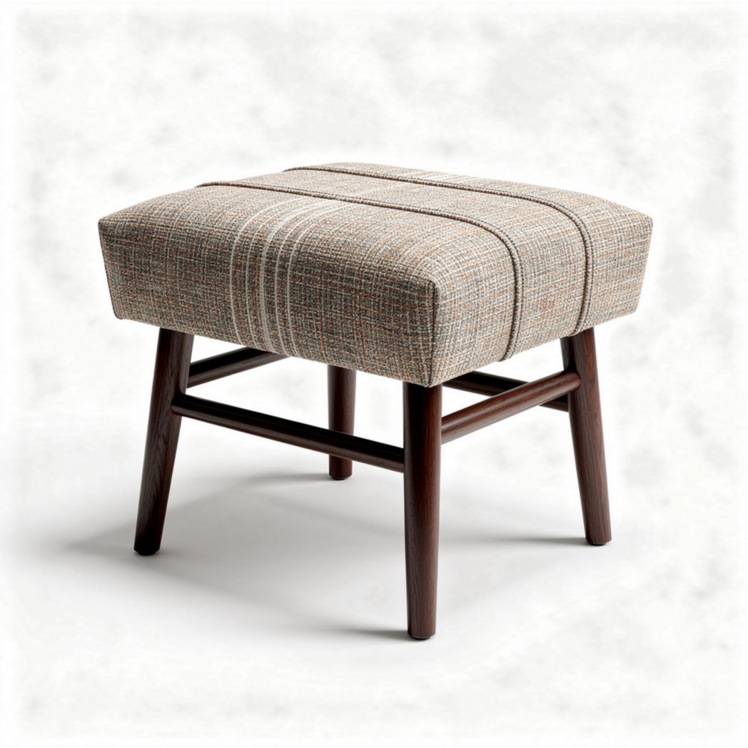 Pouf carré en tissu beige avec pieds en bois 45 x 45 x 40cm