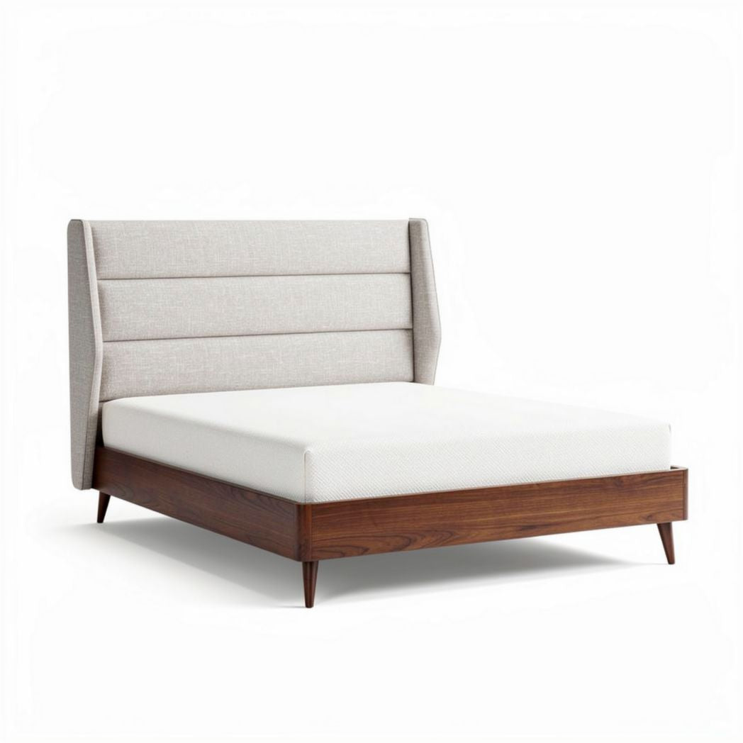 Lit en bois avec tête de lit tissu gris 200 x 160 x 100 cm