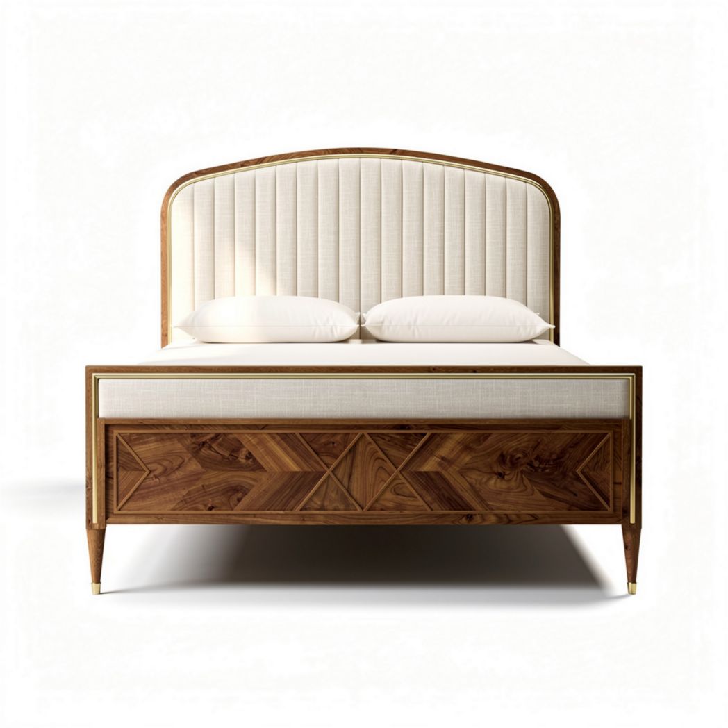 Lit en bois avec tête de lit rembourrée en tissu et tirroirs 200 x 160 x 120 cm