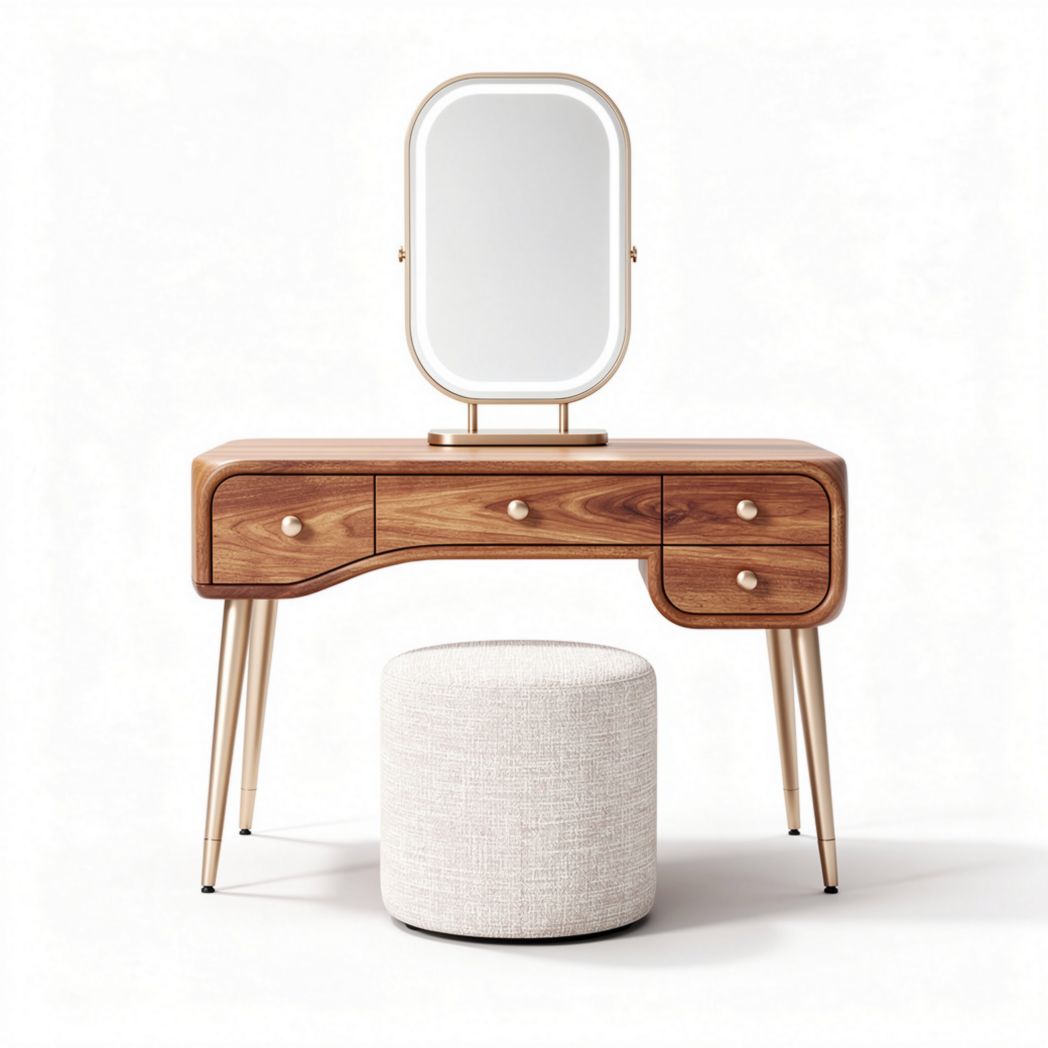 Coiffeuse en bois avec miroir rectangulaire et tabouret rembourré 80 x 40 x 75cm