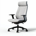Chaise de bureau ergonomique en tissu gris avec accoudoirs et réglage de hauteur