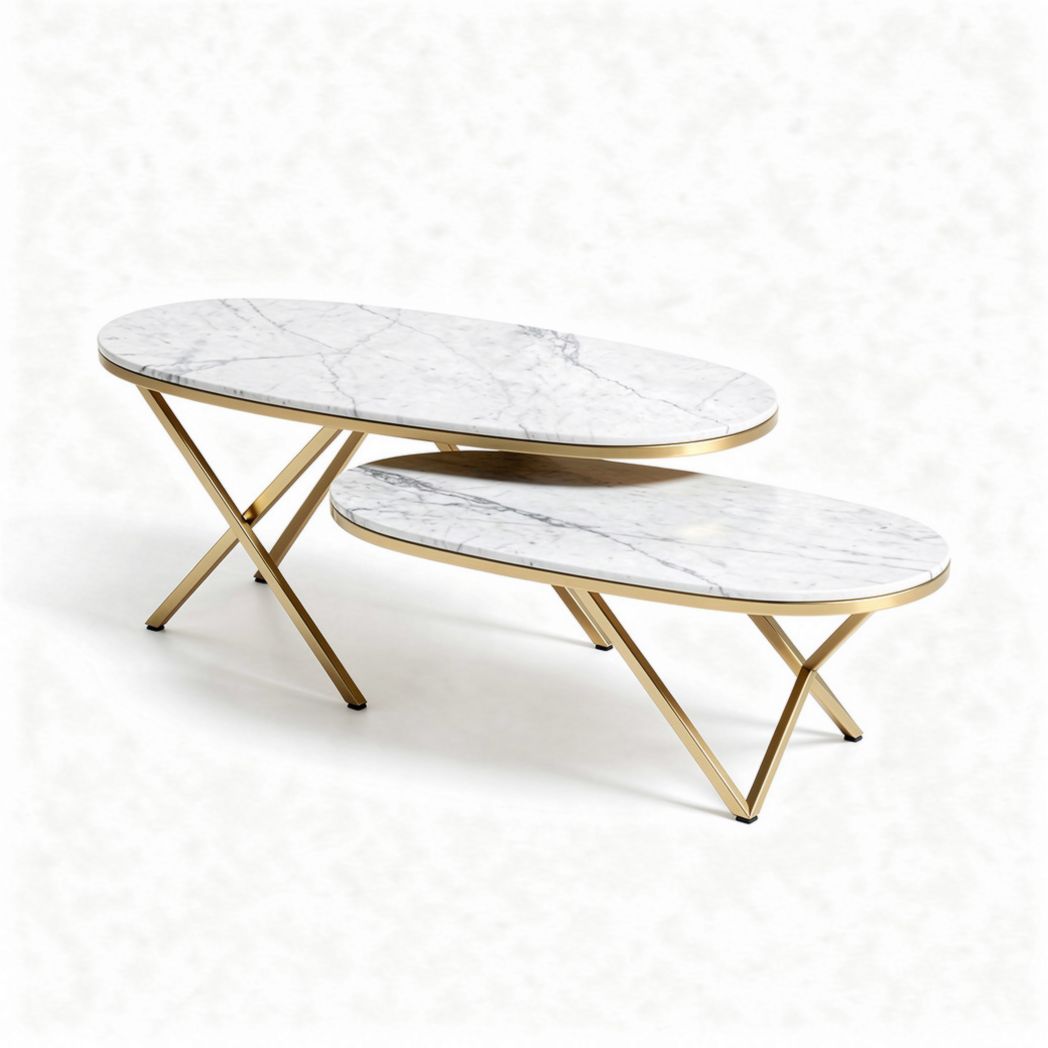 Table basse en marbre blanc avec structure en métal doré dimensions 120 x 60 x 45cm