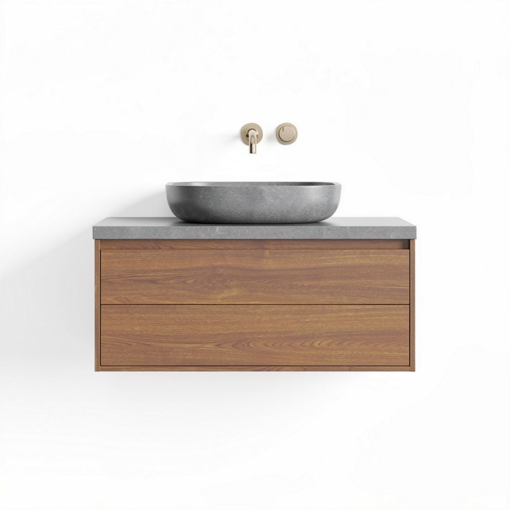 Meuble de salle de bains suspendu en bois avec vasque en pierre grise 80 x 50 x 20cm