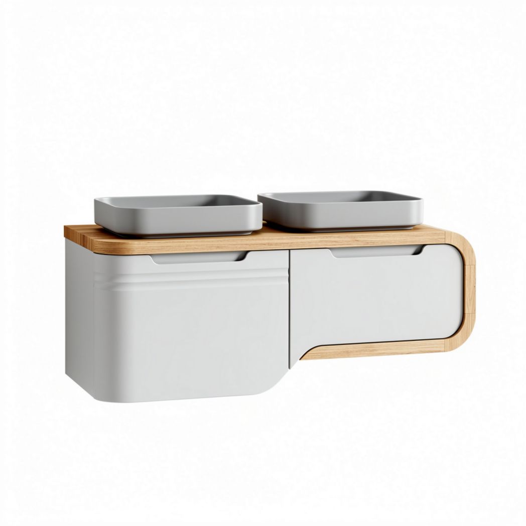 meuble de rangement en bois avec 2 bacs gris dimensions 60 x 25 x 30cm