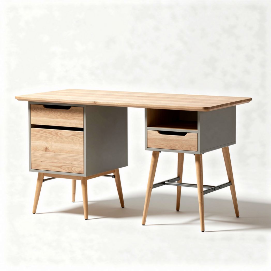 Bureau en bois avec tiroirs coloris gris 150 x 80 x 75cm pour bureau à domicile
