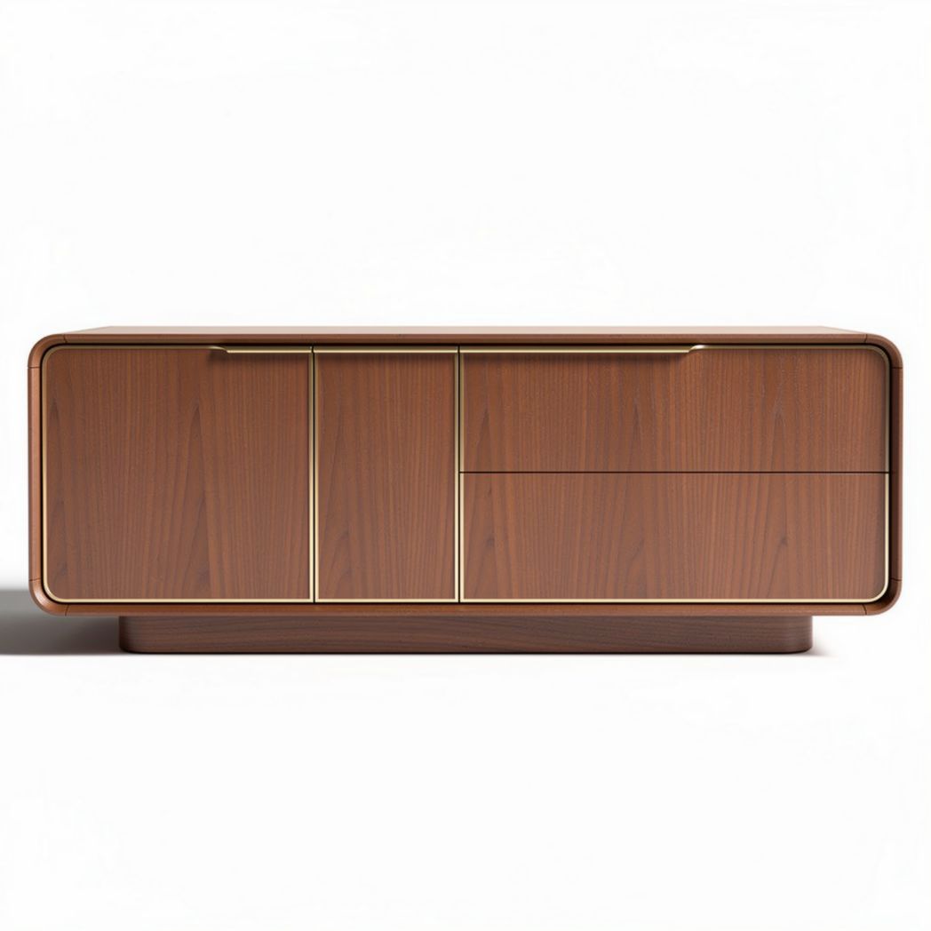 Buffet en bois massif avec finition chevron 150 x 40 x 80cm couleur marron et pieds en métal noir