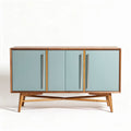Buffet contemporain en bois avec portes en verre bleu 80 x 40 x 70cm