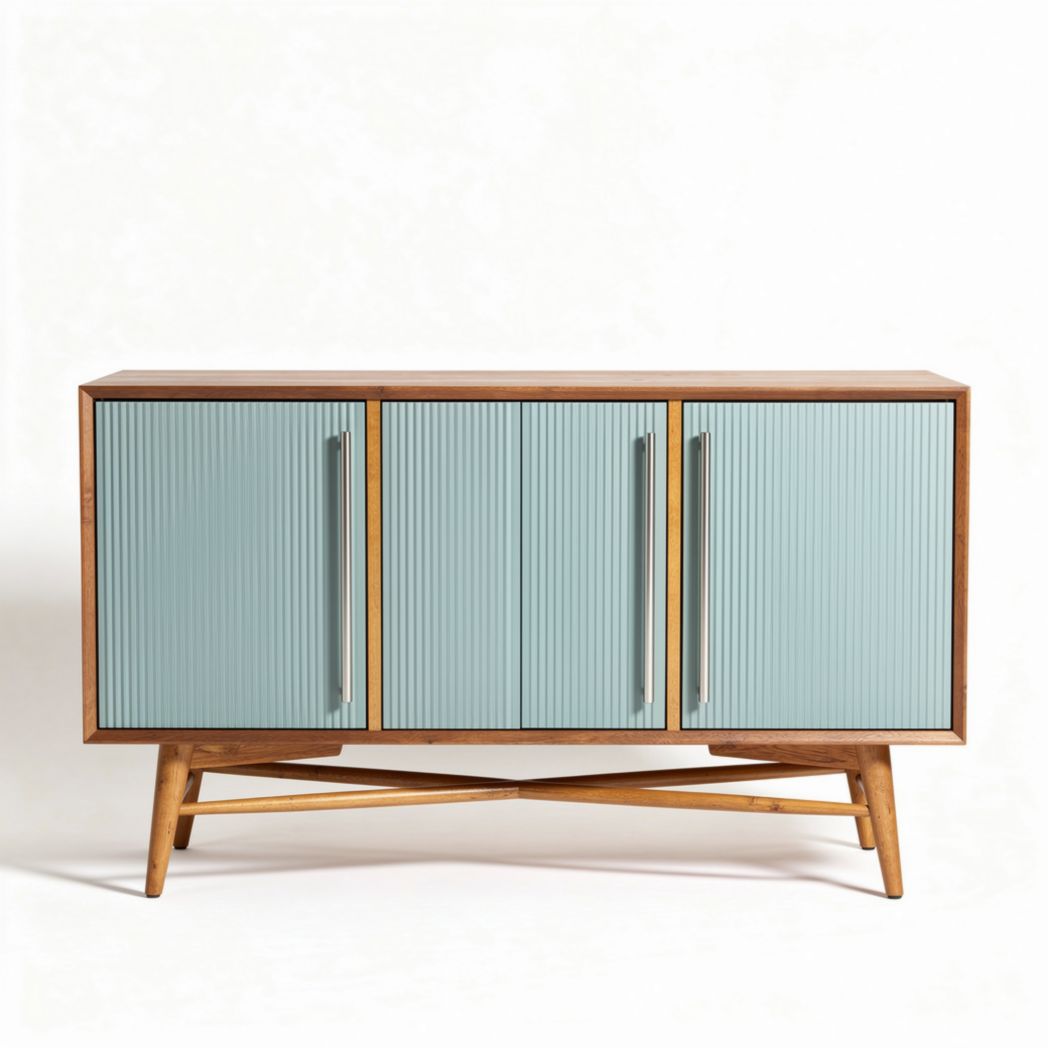 Buffet contemporain en bois avec portes en verre bleu 80 x 40 x 70cm