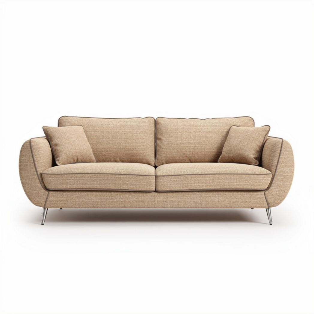 Canapé en tissu beige avec coussins dimensions 200 x 90 x 80cm