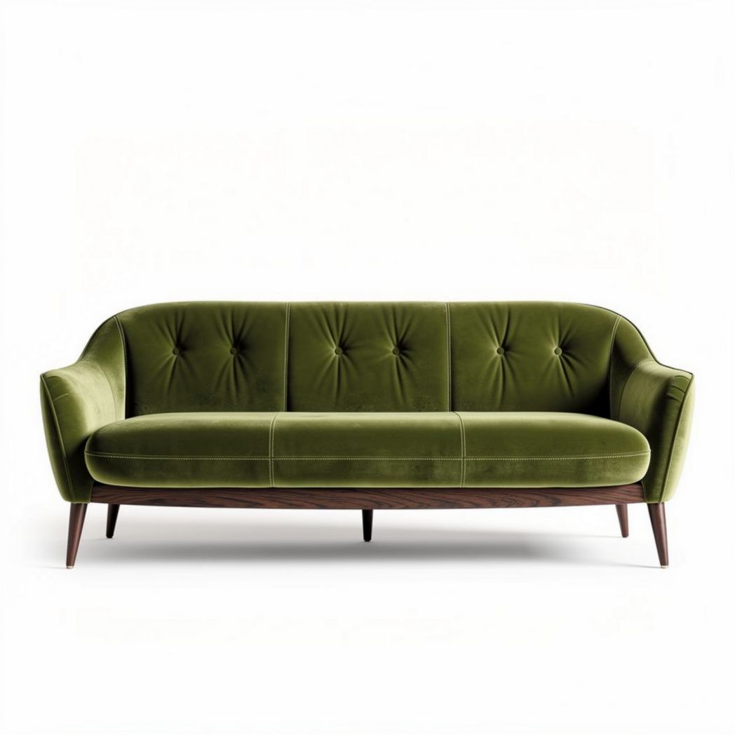 Canapé en velours vert avec structure en bois dimensions 200 x 90 x 85cm