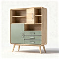 Buffet en bois avec portes et tiroirs couleur vert et beige 90 x 40 x 120cm