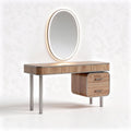 Coiffeuse en bois avec miroir rond et tiroir intégrée 120 x 50 x 75cm